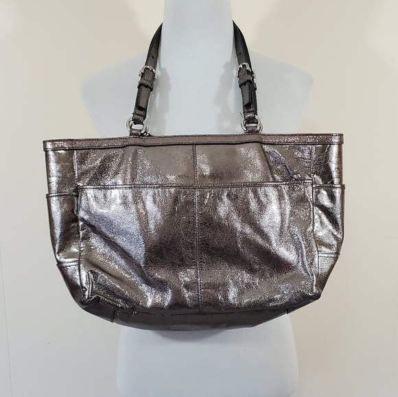 Coach Gallery East West large leather tote bag gray silver bronze metallic - Picture 3 of 8
